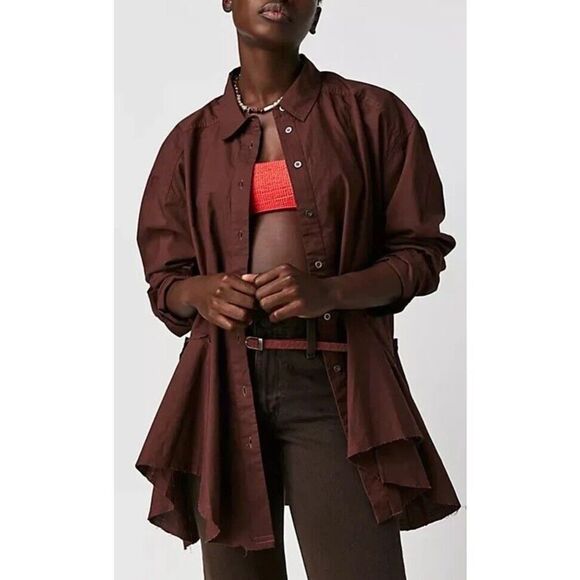 Free People Women Sz Medium Tunic We The Free Freya Poplin Oversized Button Top - Picture 7 of 15